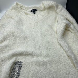 INC International Concepts Embellished Popcorn Sweater -  (2X) - Washed White